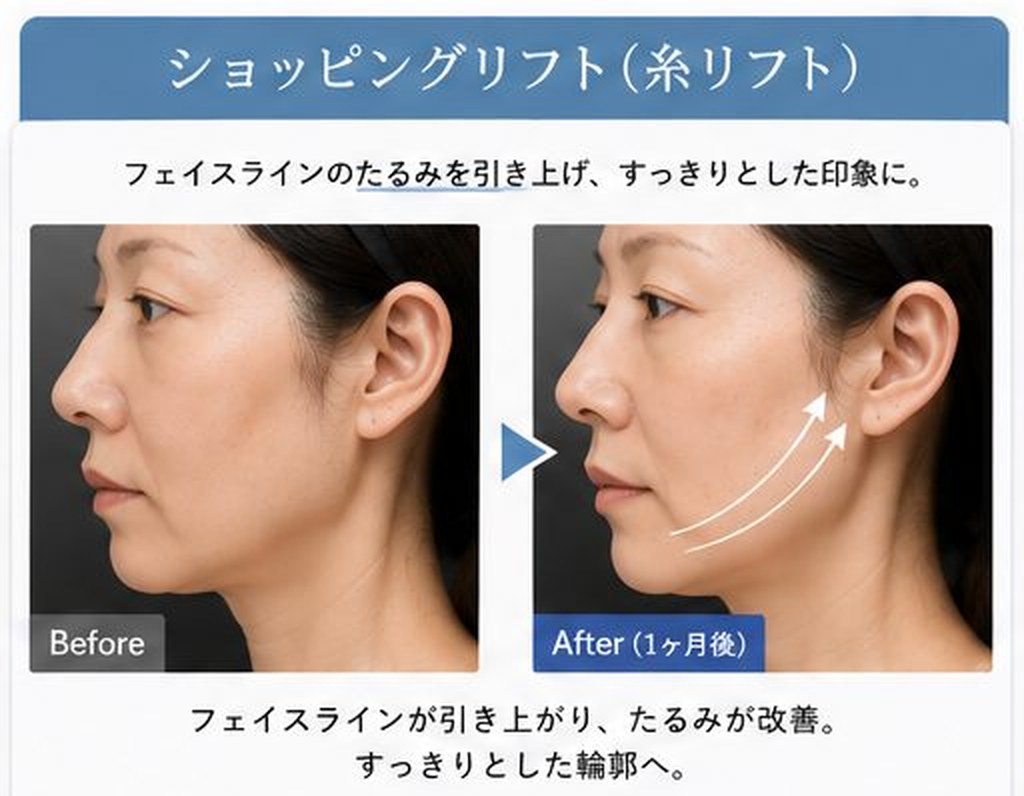 ショッピングリフト(糸リフト)の施術前後の症例写真