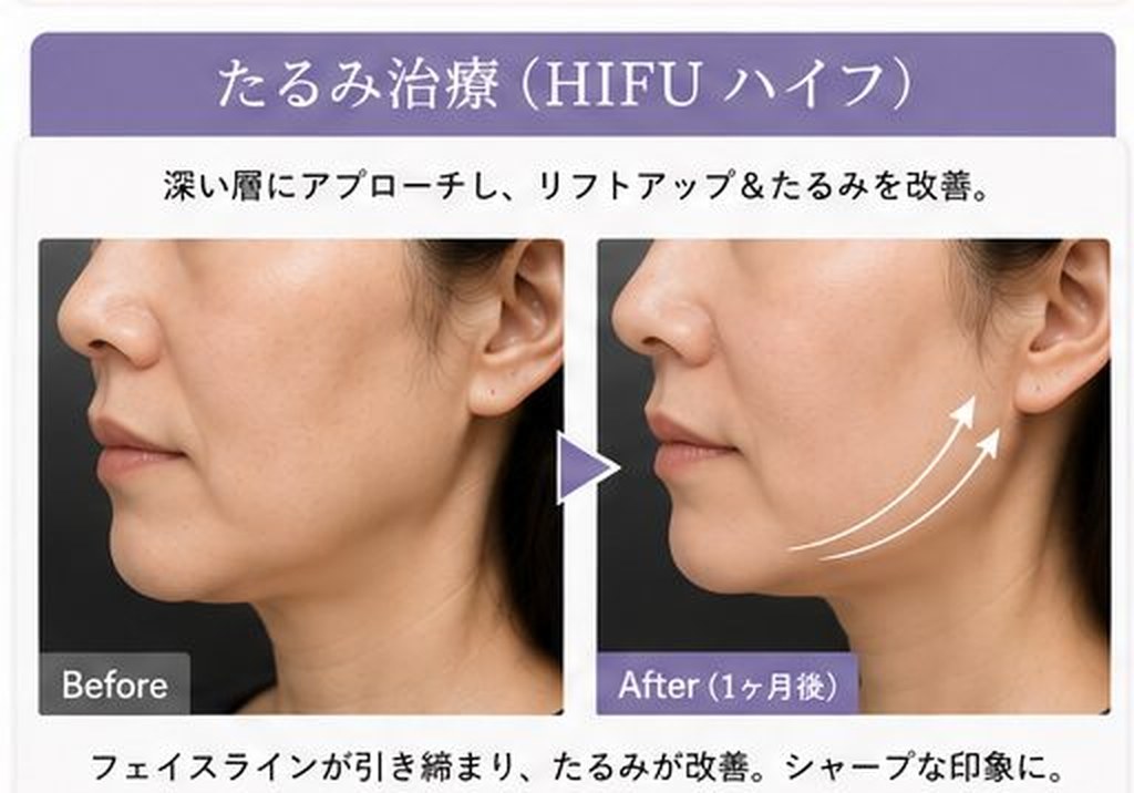 たるみ治療(HIFU ハイフ)の施術前後の症例写真