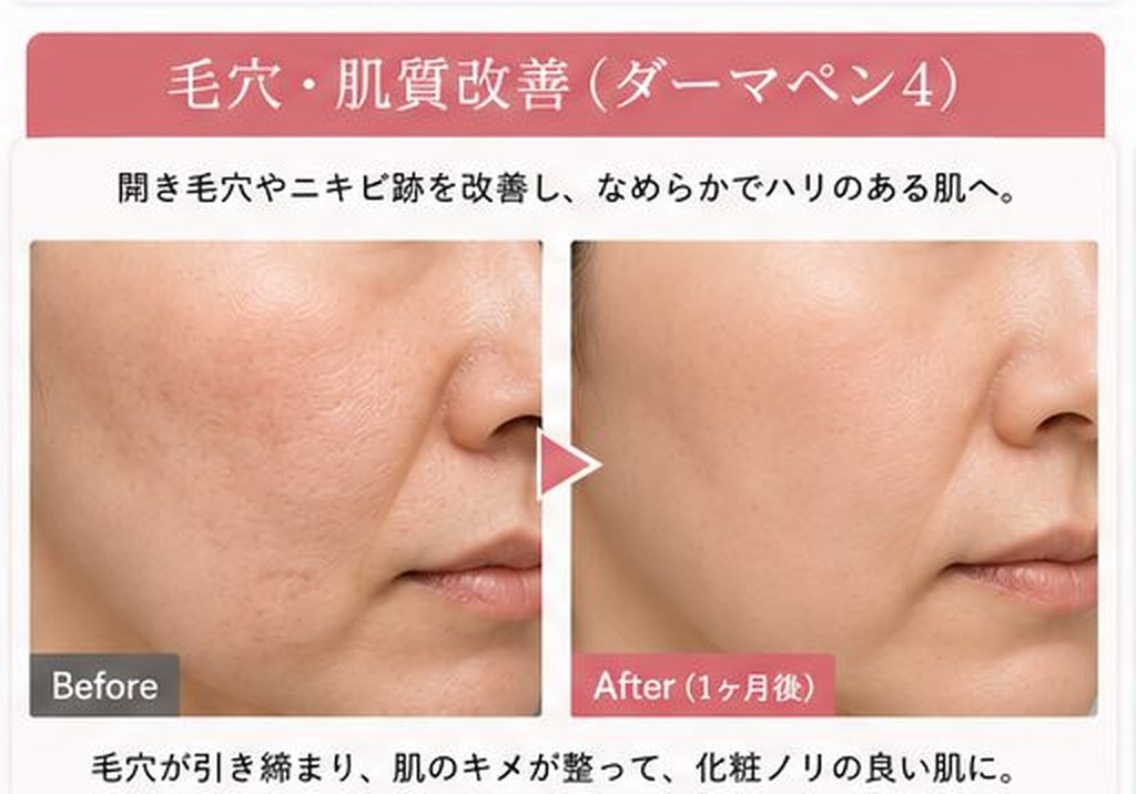 毛穴・肌質改善(ダーマペン4)の施術前後の症例写真