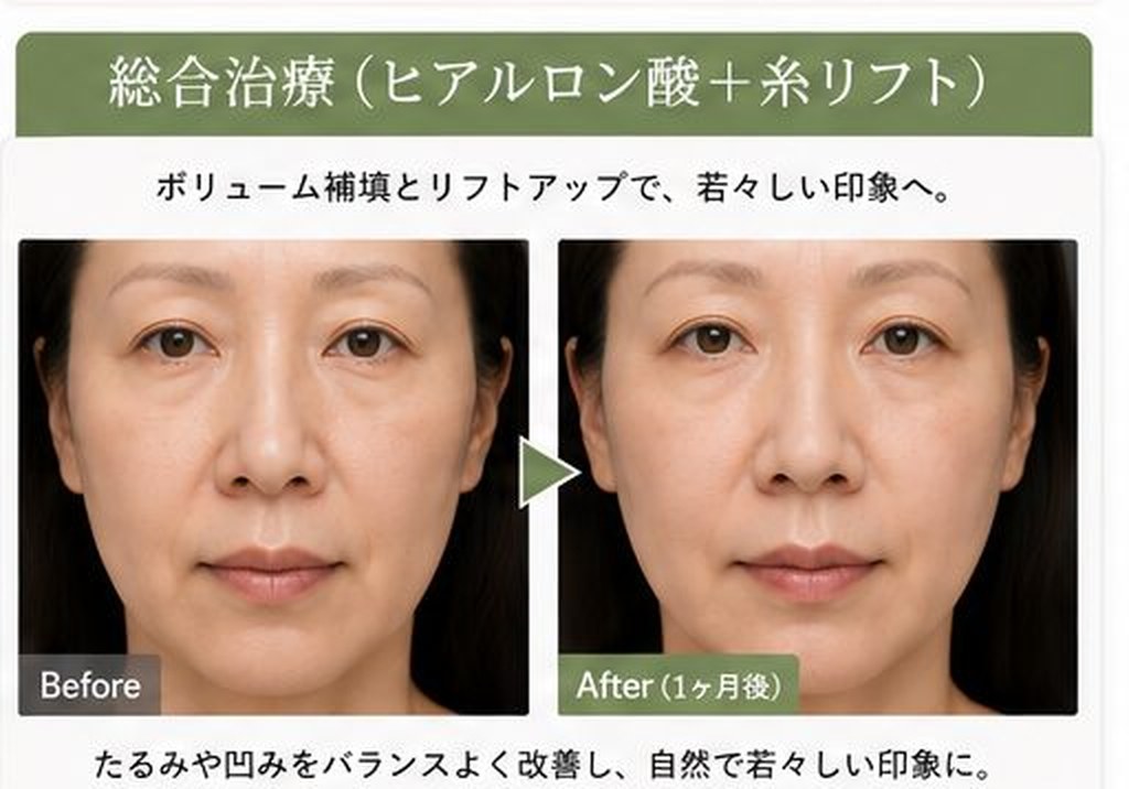 総合治療(ヒアルロン酸+糸リフト)の施術前後の症例写真