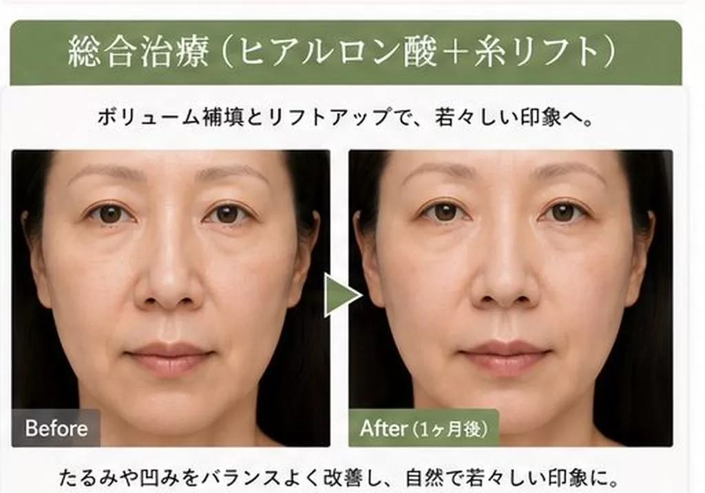 総合治療(ヒアルロン酸+糸リフト)の施術前後の症例写真