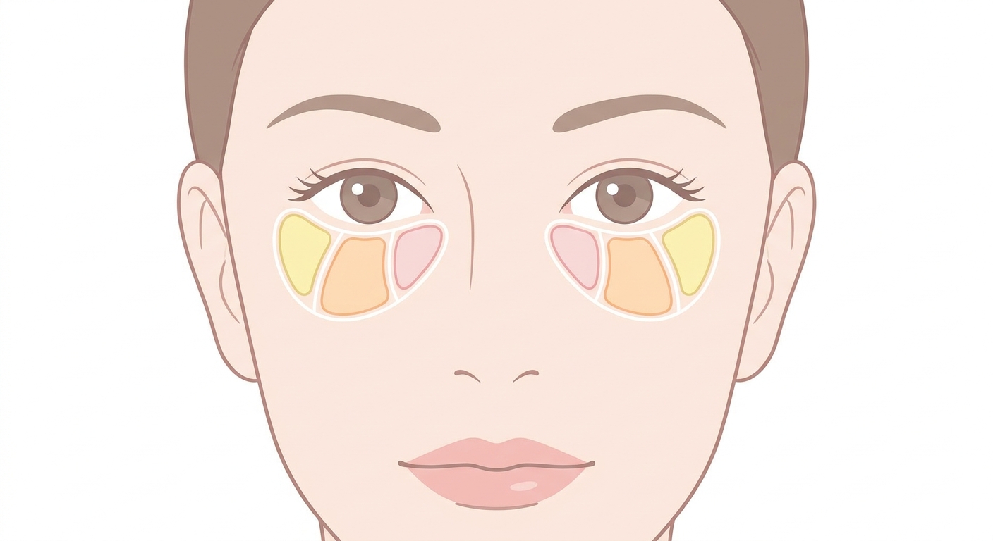 目の下の眼窩脂肪は内側・中央・外側の3つの区画に分かれている
