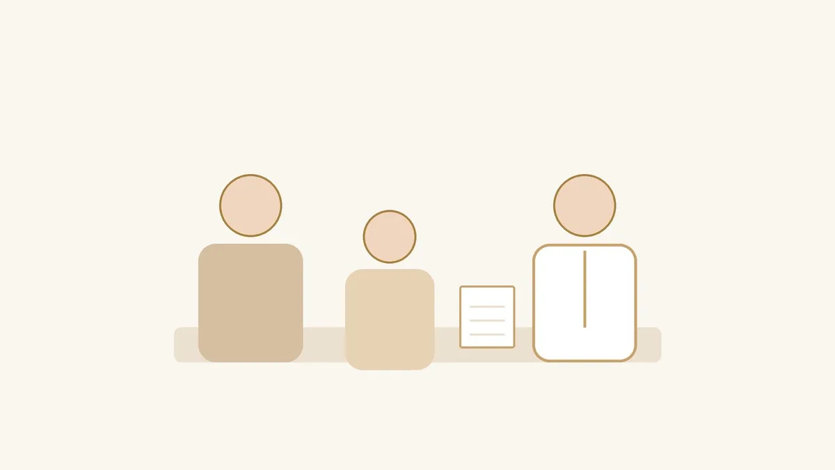 保護者と10代の本人が並んで医師の説明を聞く様子のイラスト