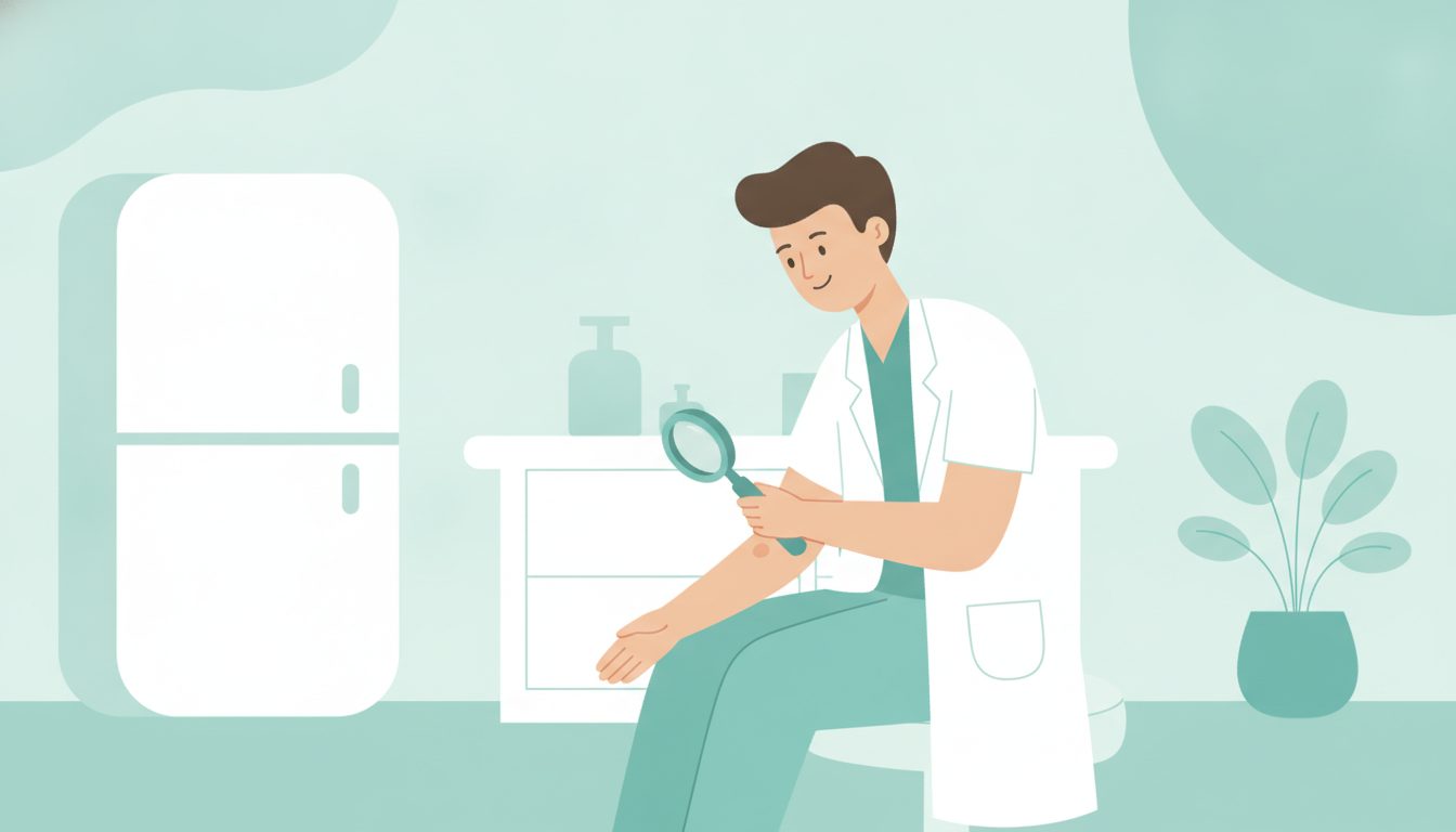 皮膚科医が患者の肌を診察するイメージイラスト