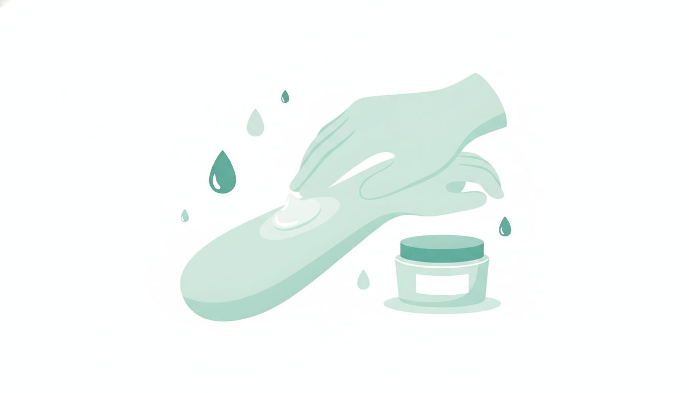 保湿剤を肌にやさしく塗布するセルフケアのイメージイラスト