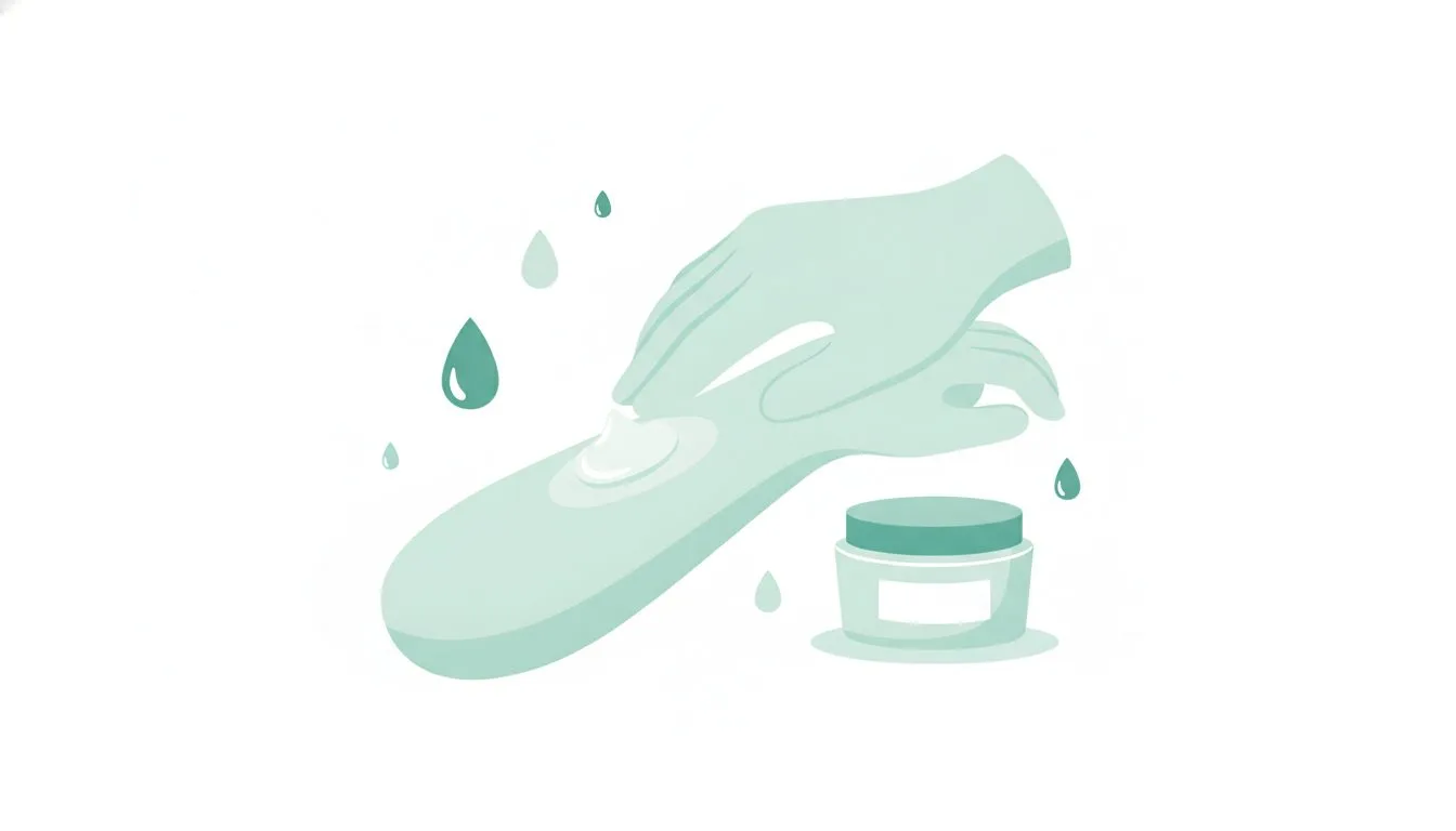 保湿剤を肌にやさしく塗布するセルフケアのイメージイラスト