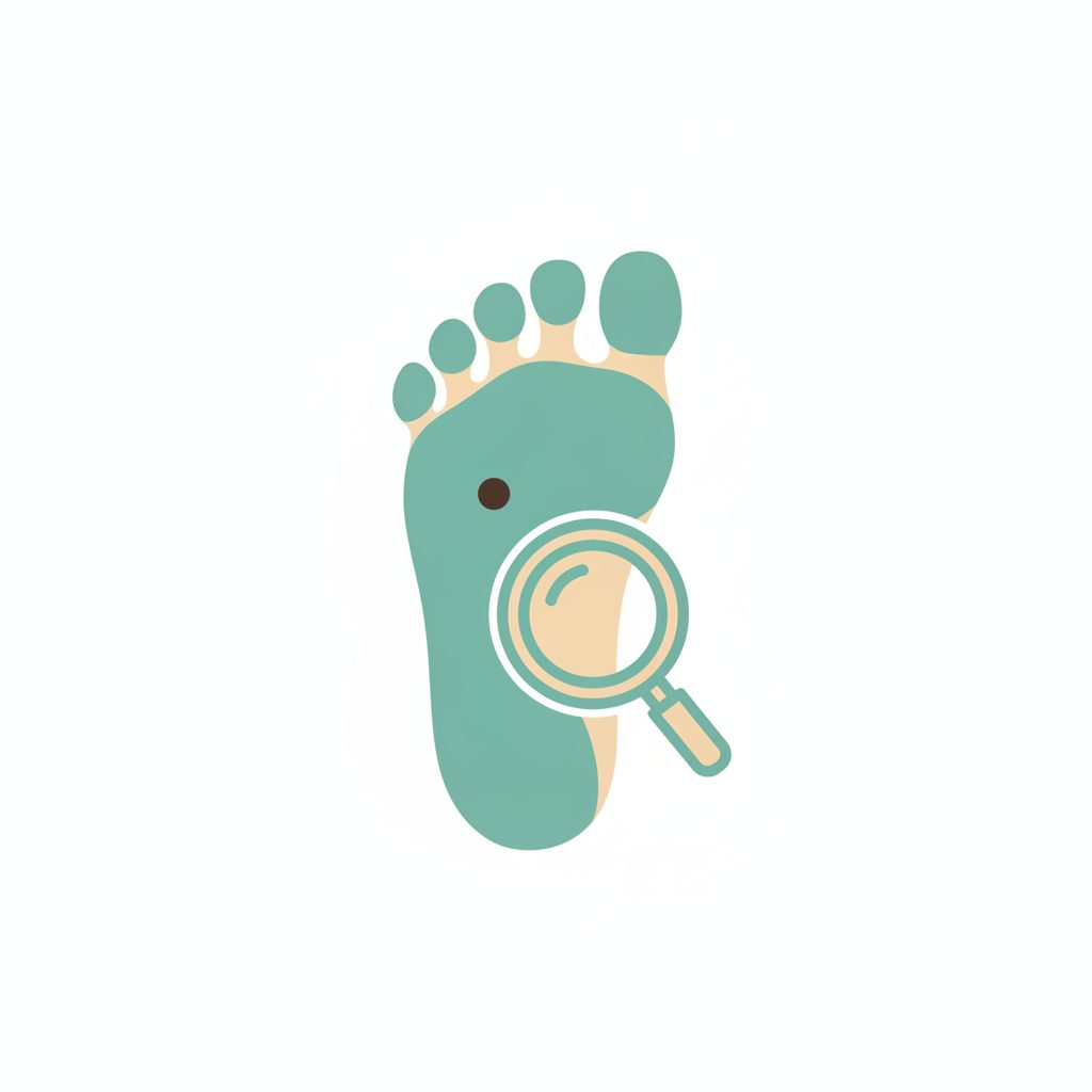 足の裏のほくろを虫眼鏡で確認するイメージイラスト