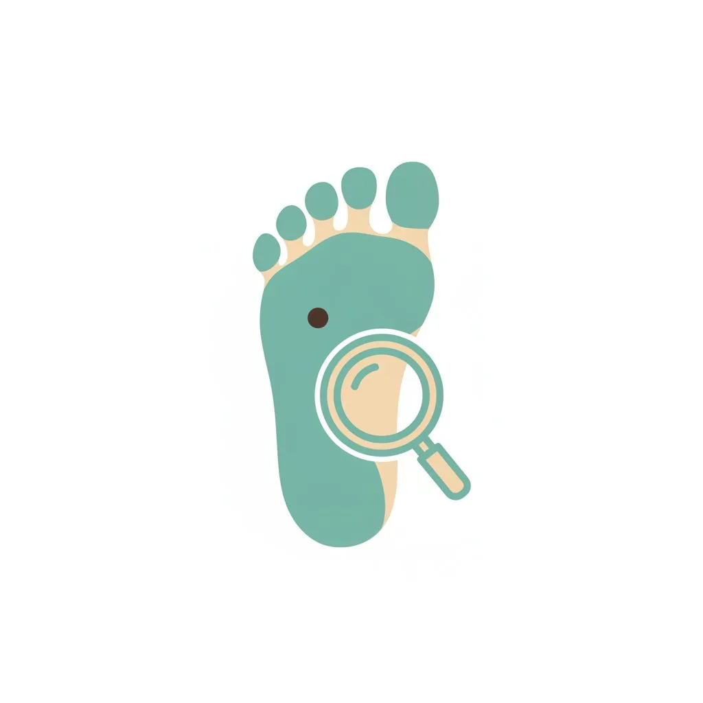 足の裏のほくろを虫眼鏡で確認するイメージイラスト