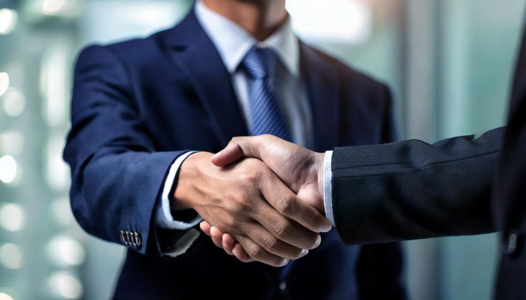 握手をするビジネスマンの手元