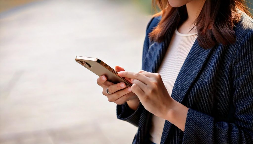 
携帯電話を操作する女性の手元