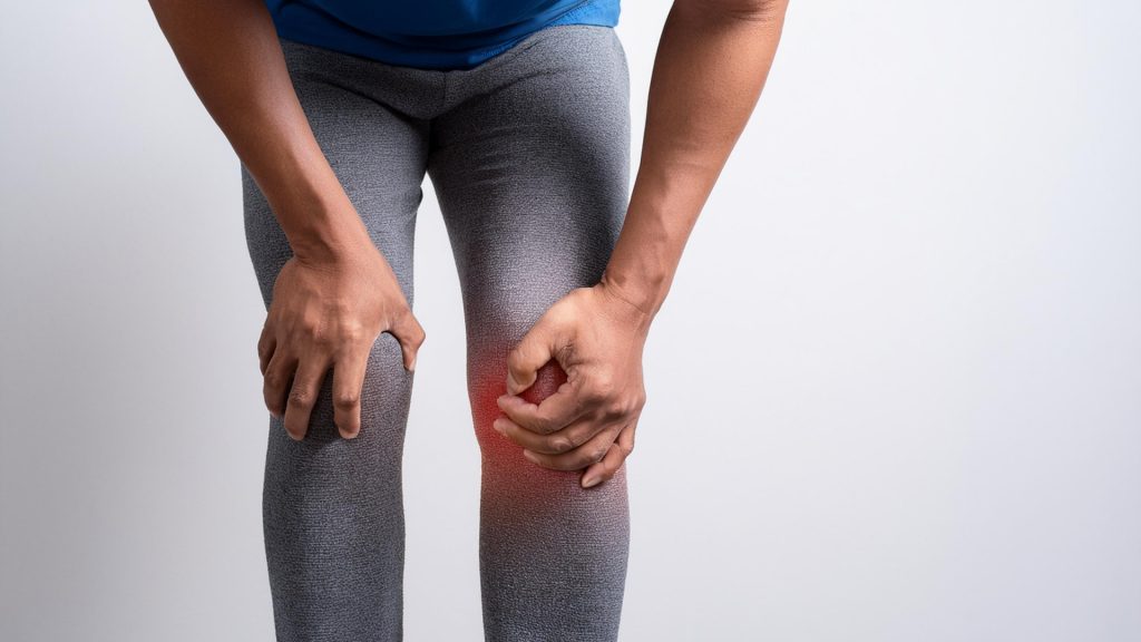 ：膝を痛そうに押さえる男性