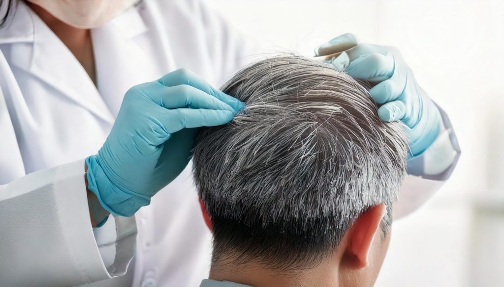 薄毛治療の診断をする医師と診察を受ける男