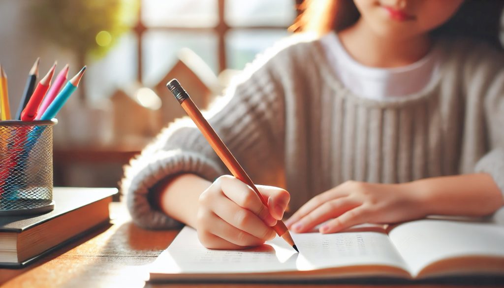 
勉強する子供の手元　小学生