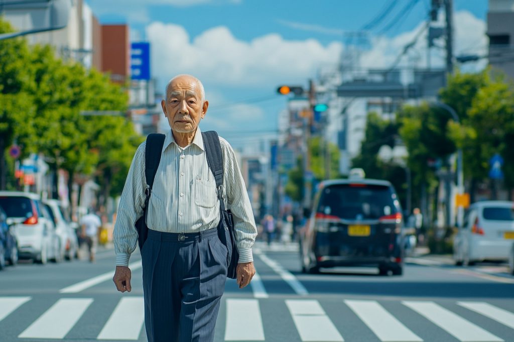 
道路を横断する高齢男性