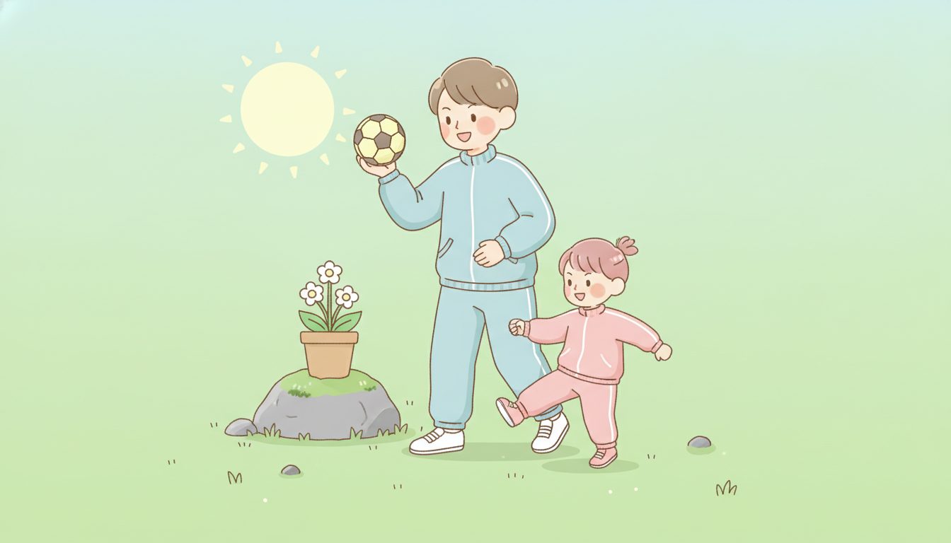 親子でスポーツの練習に取り組む様子