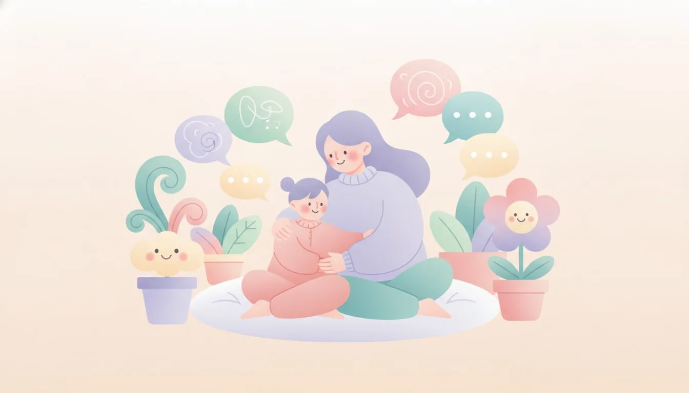 親子が寄り添い支援を受ける様子を表したイラスト