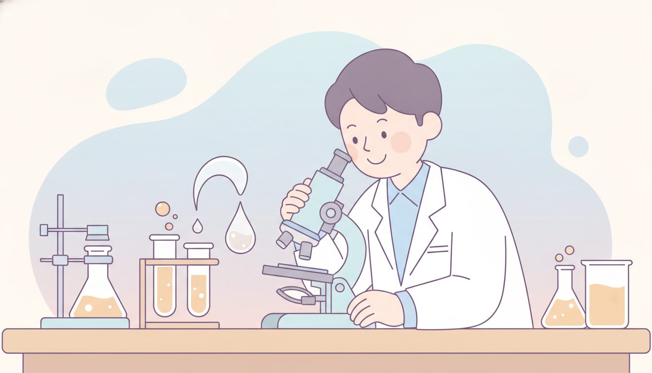 顕微鏡で検体を観察する検査技師のイラスト