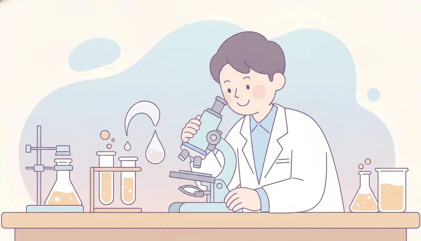 顕微鏡で検体を観察する検査技師のイラスト
