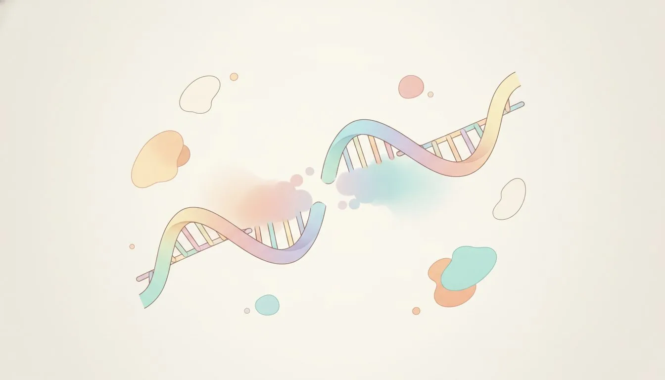 一部が欠けたDNA二重らせんを表す抽象的なイラスト
