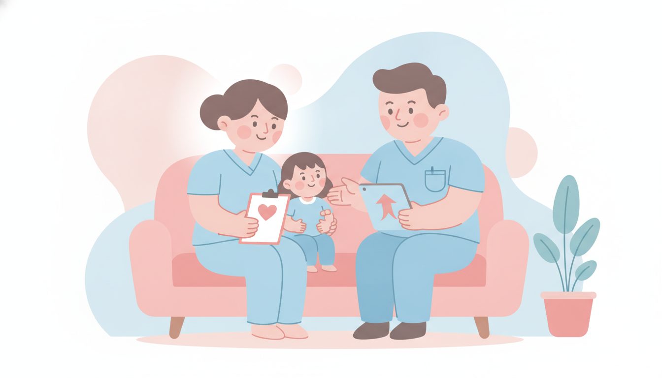 子どもと家族に寄り添う医療スタッフのイラスト