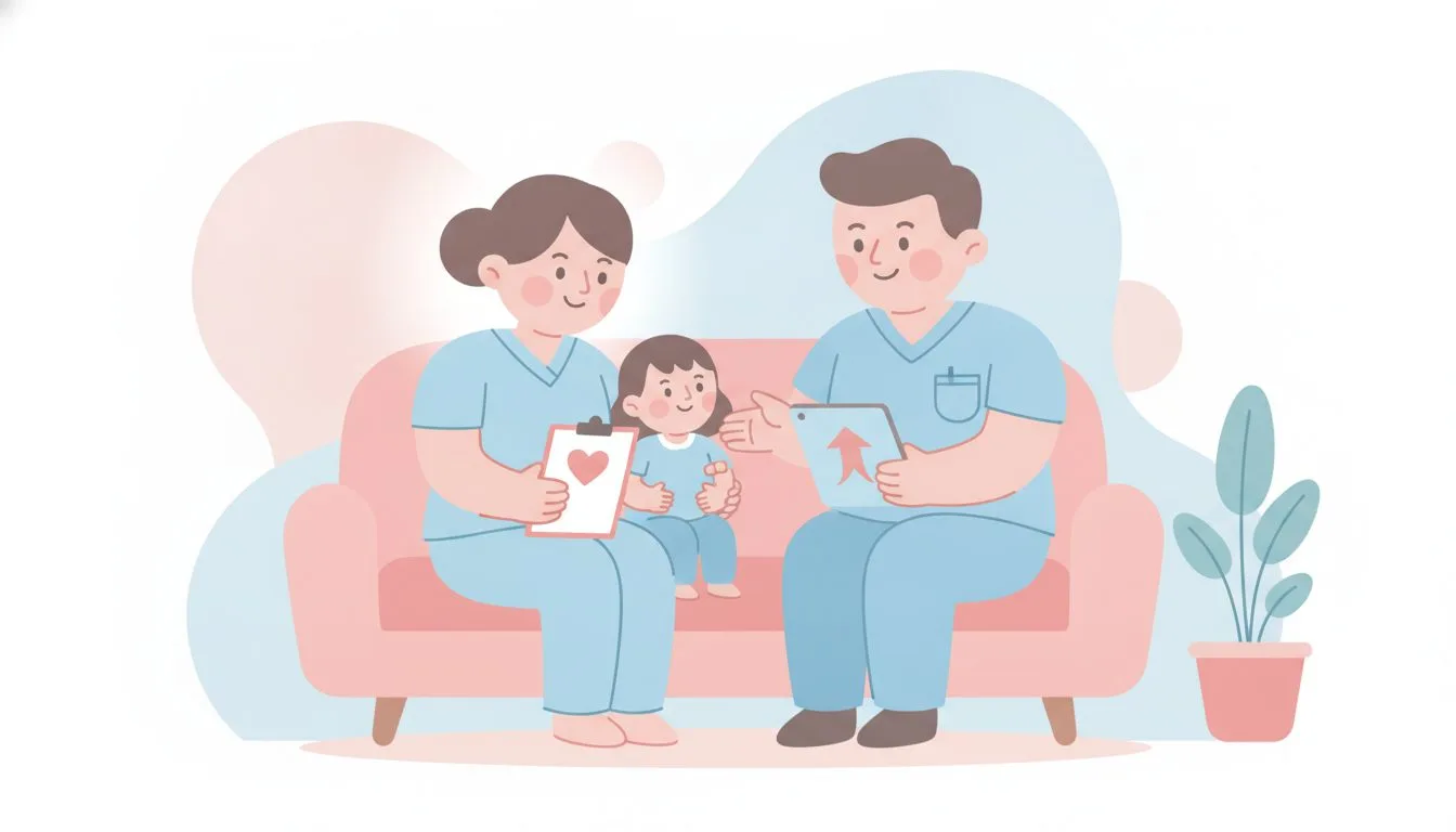 子どもと家族に寄り添う医療スタッフのイラスト
