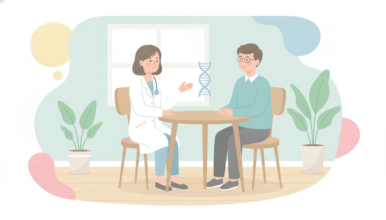 医師が患者にやさしく寄り添って説明する診察の場面のイラスト