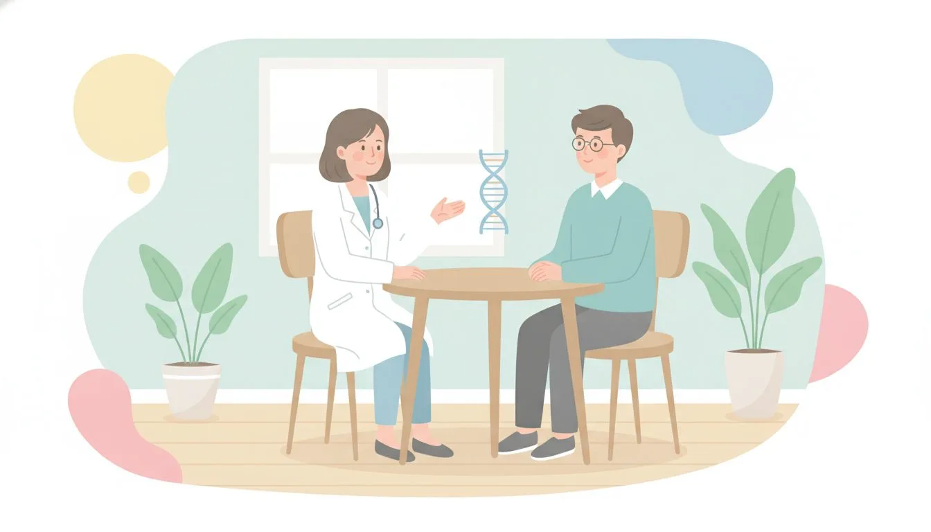 医師が患者にやさしく寄り添って説明する診察の場面のイラスト