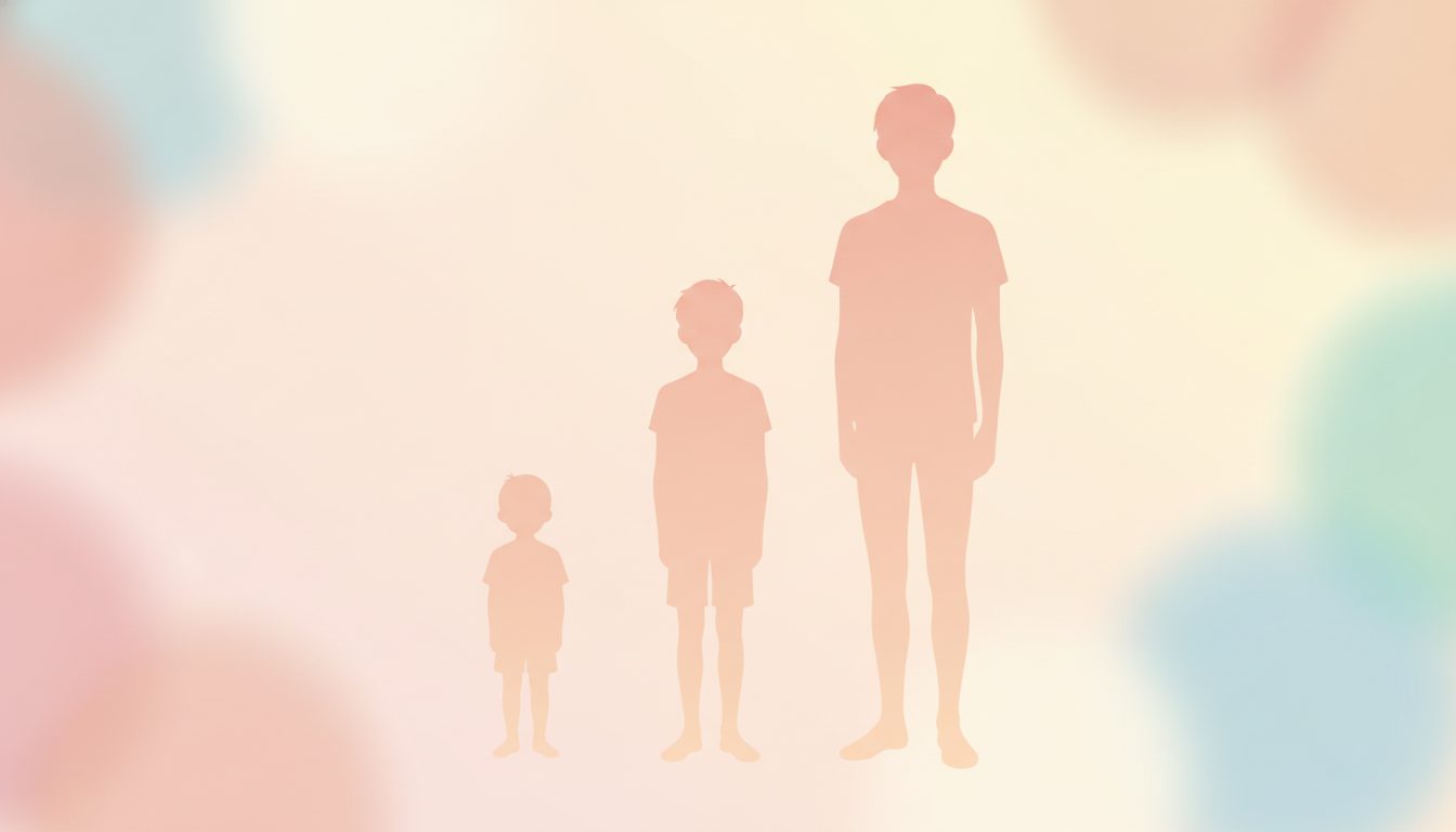 クラインフェルター症候群の年齢別の身体的特徴を表すイラスト