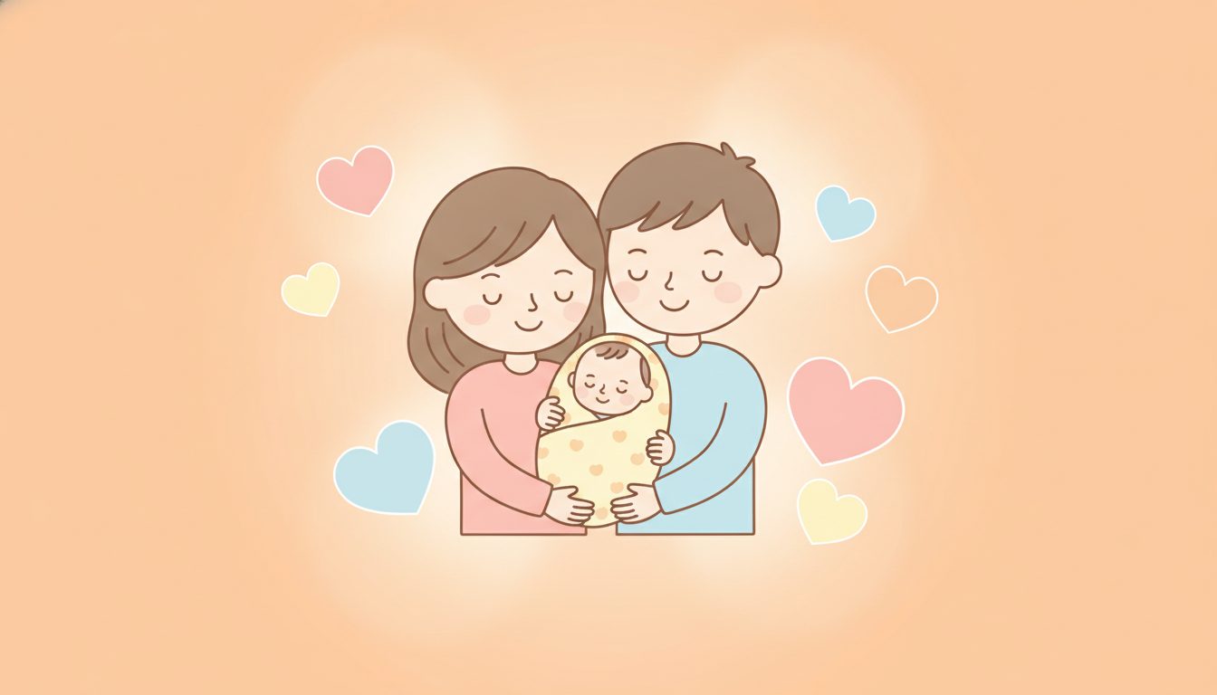 パトウ症候群のお子さんを家族が優しく支える様子を表した図解