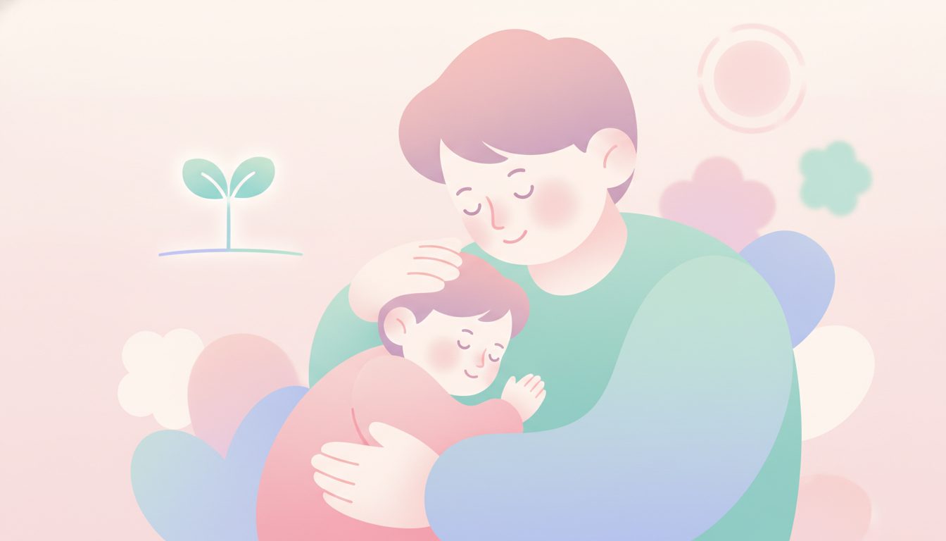 親が子どもを優しく抱きしめる様子のイラスト