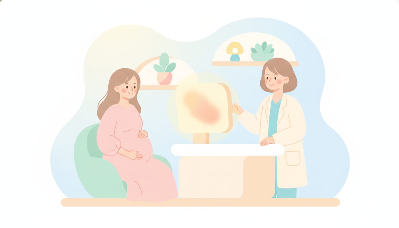 妊婦と医師による出生前検査の様子のイラスト