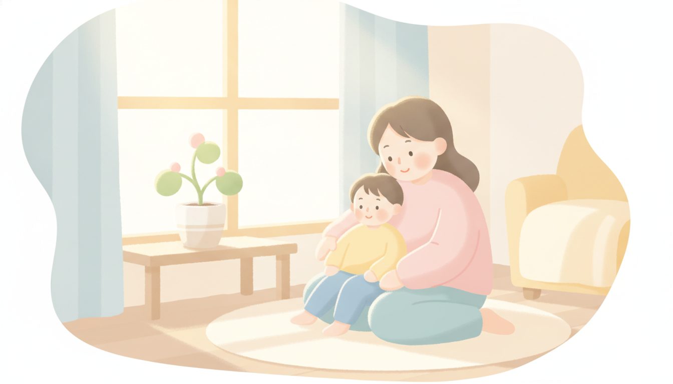 支え合う親子の穏やかなイラスト