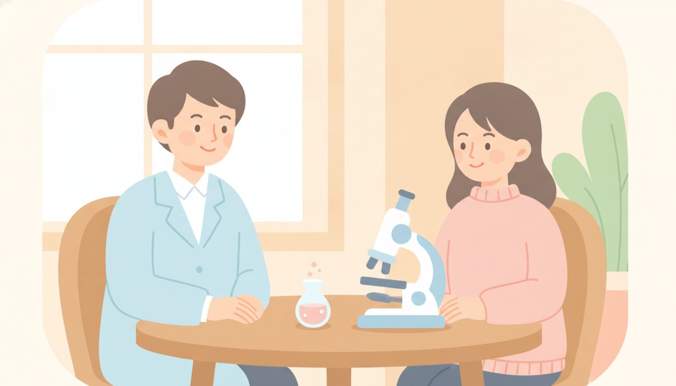 医師と落ち着いて相談する診察の様子のイラスト