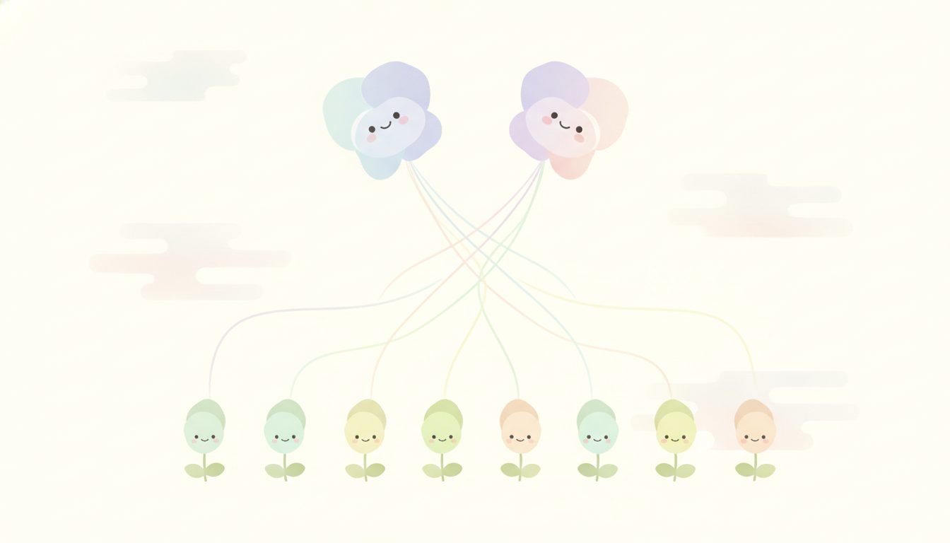 親世代から子世代へ形質が受け継がれていく様子のイラスト