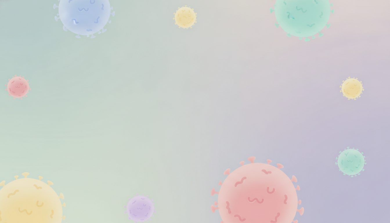 かわいらしく描かれたウイルス粒子のイラスト