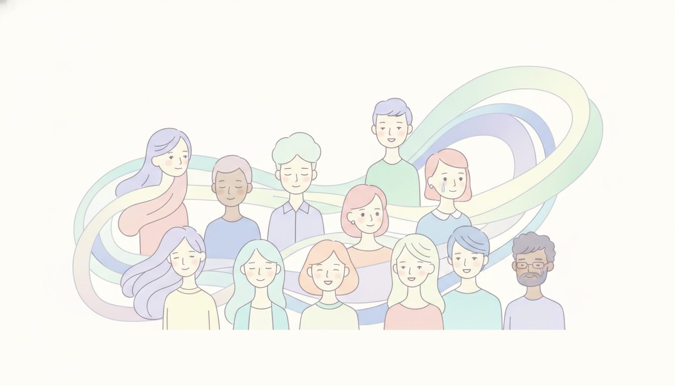 さまざまな感情表現と感情のバランスを表すイラスト