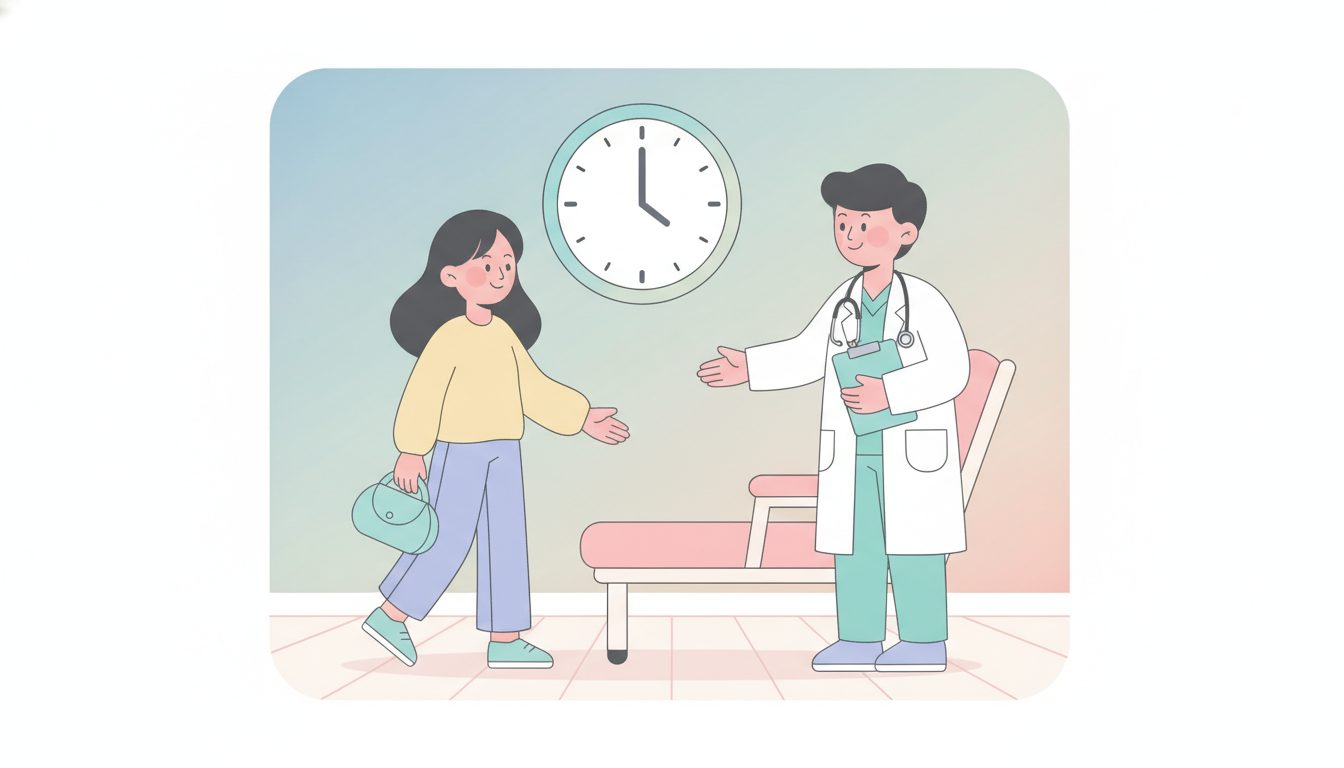 健康診断で医師が来院者を迎えるイラスト