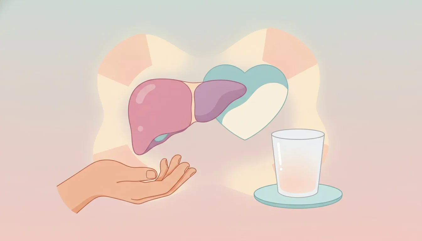 肝臓と心臓の健康と飲酒の注意を表すイラスト