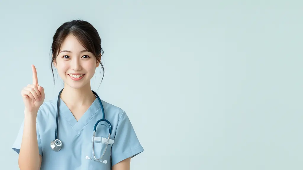 
人差し指を立てる看護師（文字入れ用）