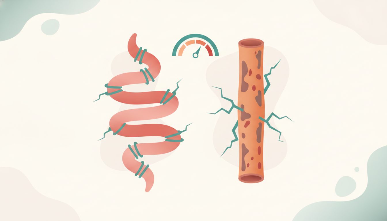 血管年齢と実年齢のギャップ、血管の弾力性の違いを示したフラットイラスト