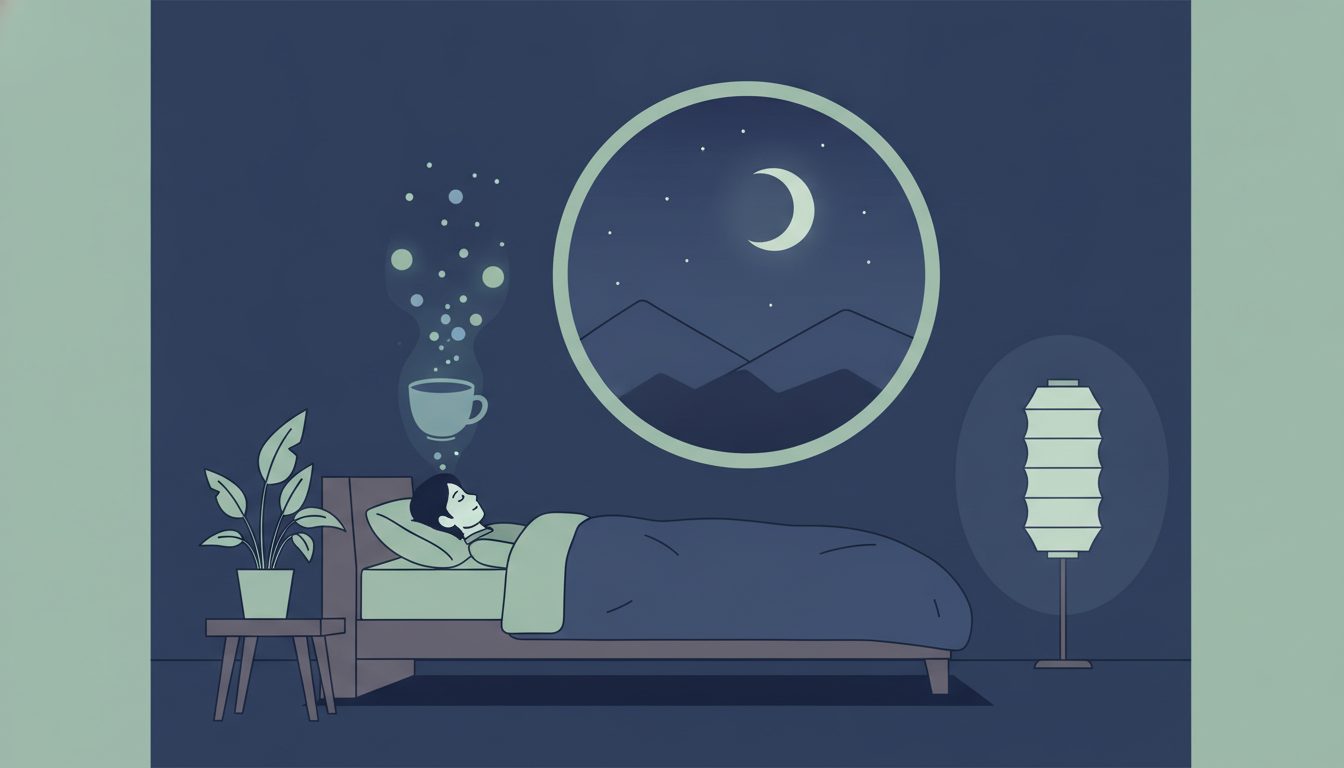 コーヒーの成分が夜まで体に残る様子を表した就寝中のイラスト