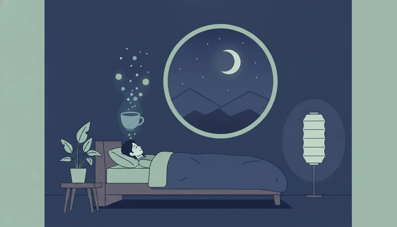 コーヒーの成分が夜まで体に残る様子を表した就寝中のイラスト