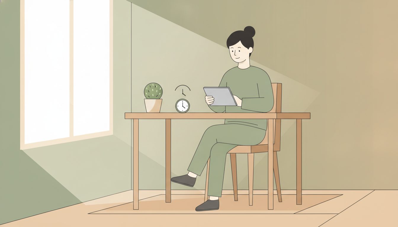 短時間勤務で静かな環境に配慮しながら働く人のイラスト