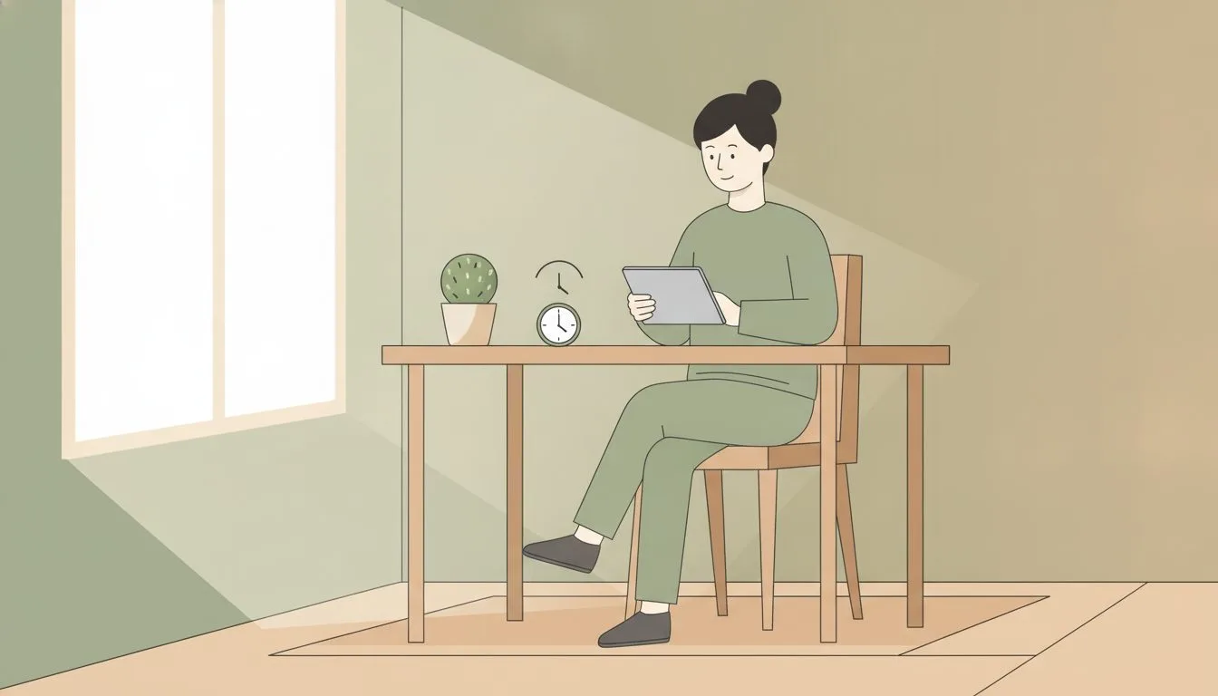 短時間勤務で静かな環境に配慮しながら働く人のイラスト
