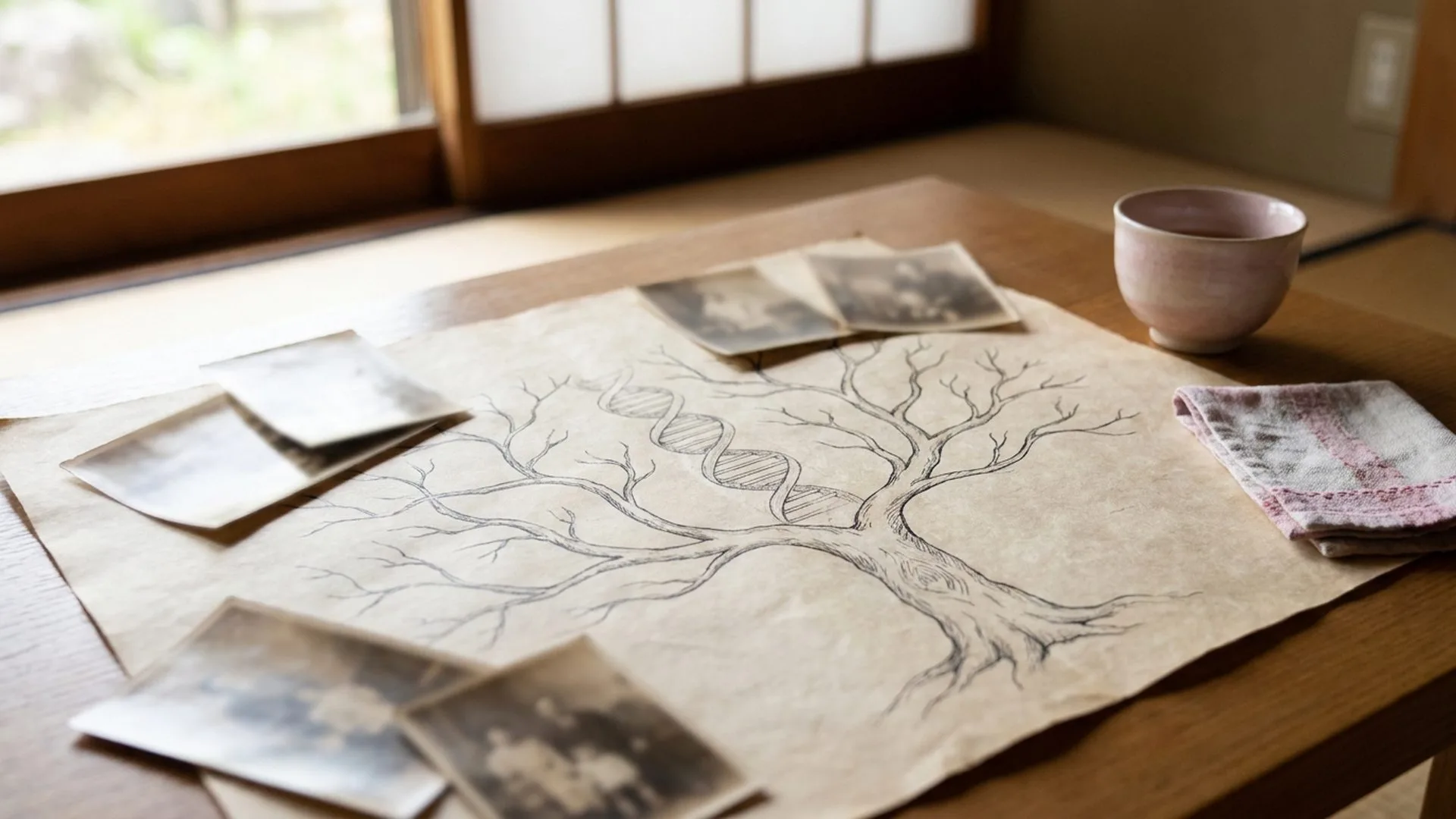 Family tree chart and old family photos