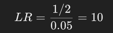 0.5割る0.05でLRは10になる計算例