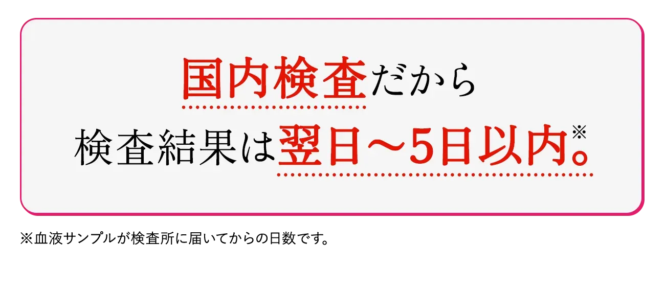 国内検査だから、検査結果は翌日〜5日以内。