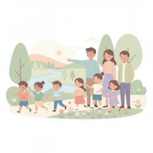 元気な子どもと寄り添う大人のイメージ