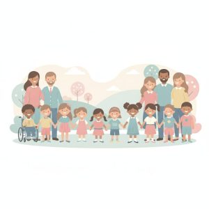 多様な子どもたちが笑顔で過ごすイメージ