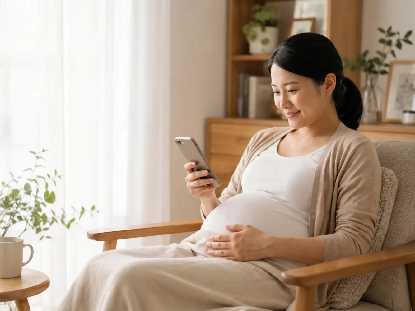 スマホを見る女性